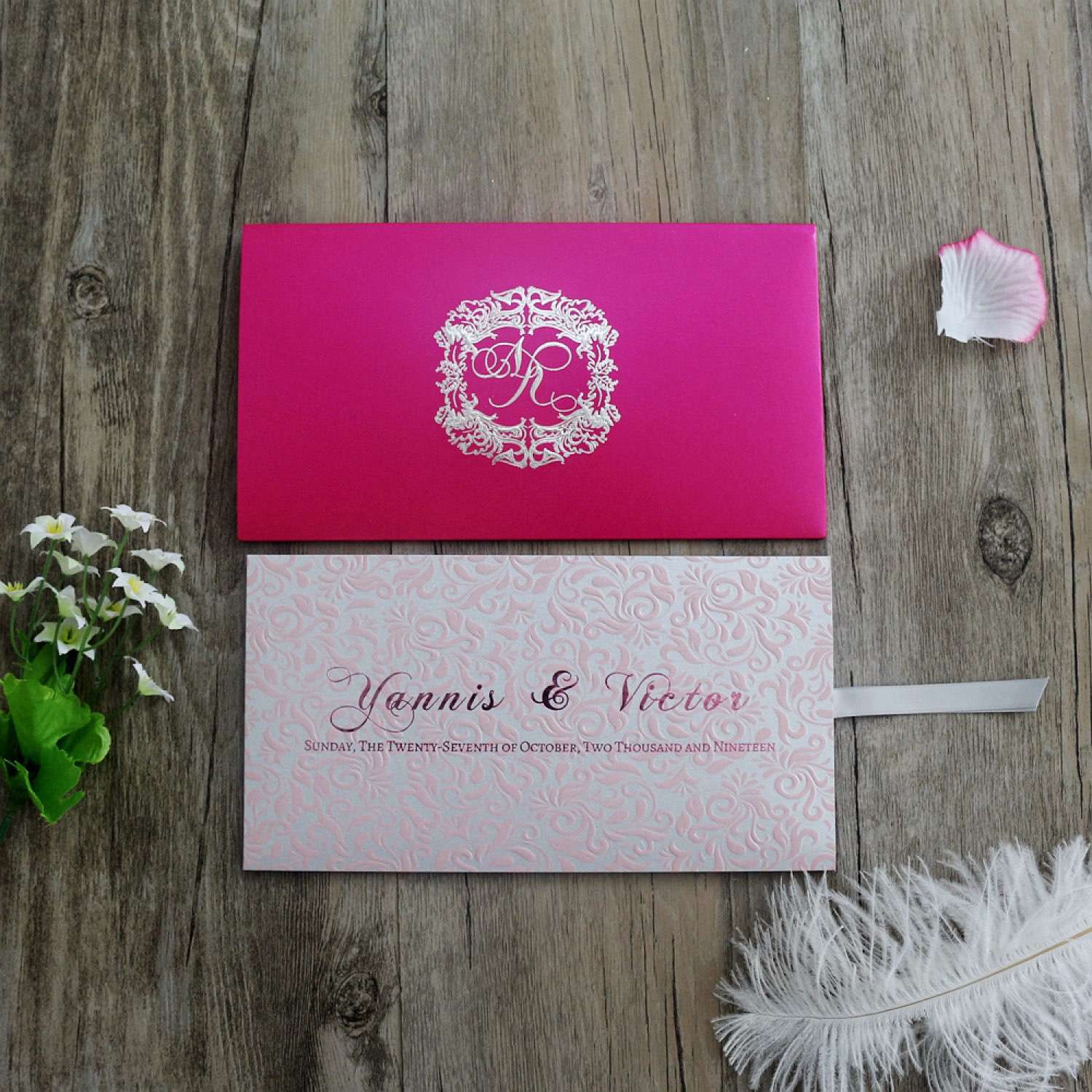 Wedding Invitation Card Rectangle Foiling Invitation with Paper Pocket